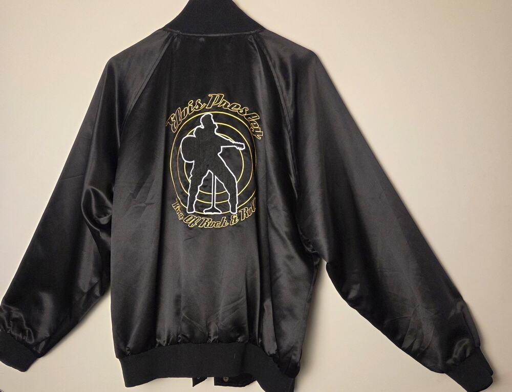 Vtg Elvis Presley Black Satin Jacket King Of Rock & Roll Size XL Snap Button